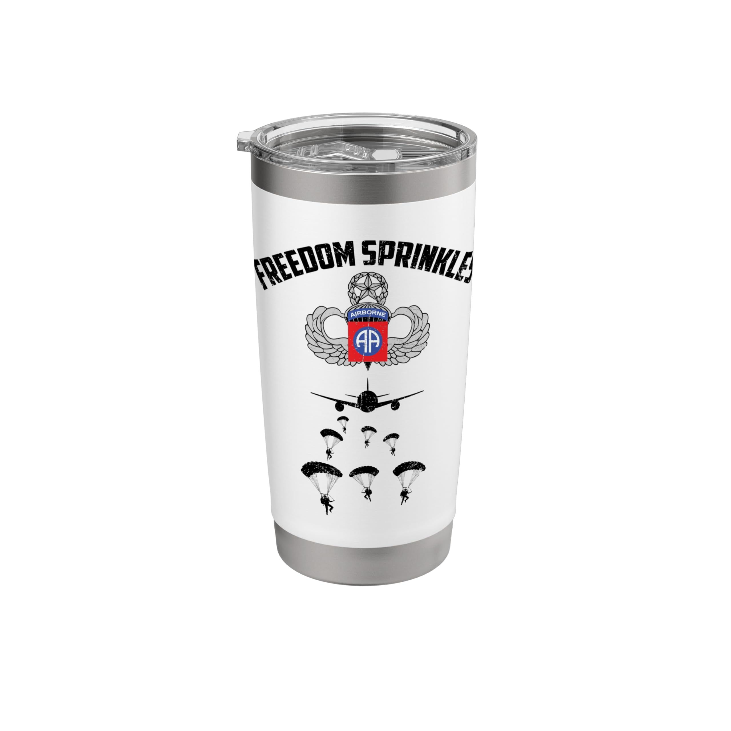 82nd Airborne Division Veteran Paratrooper Freedom Sprinkles Stainless Steel Insulated Tumbler White 20 Ounces
