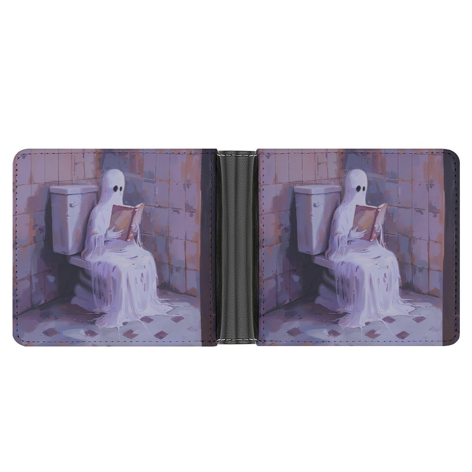Halloween Ghost on Toilet Bifold Wallet PU Leather Card Cash Holder Cute Purse for Men Women