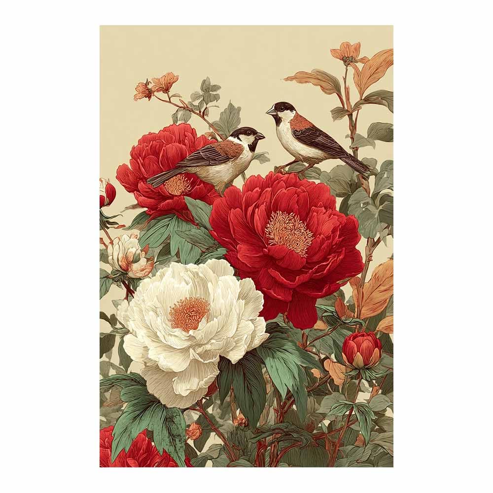 Xeniou Multicolor Flowers Canvas Peony And Bird Art Canvas Wall Art, For Bedroom Bathroom Living Room Home Wall Decor(Multicolor)-80X120cm Unframed