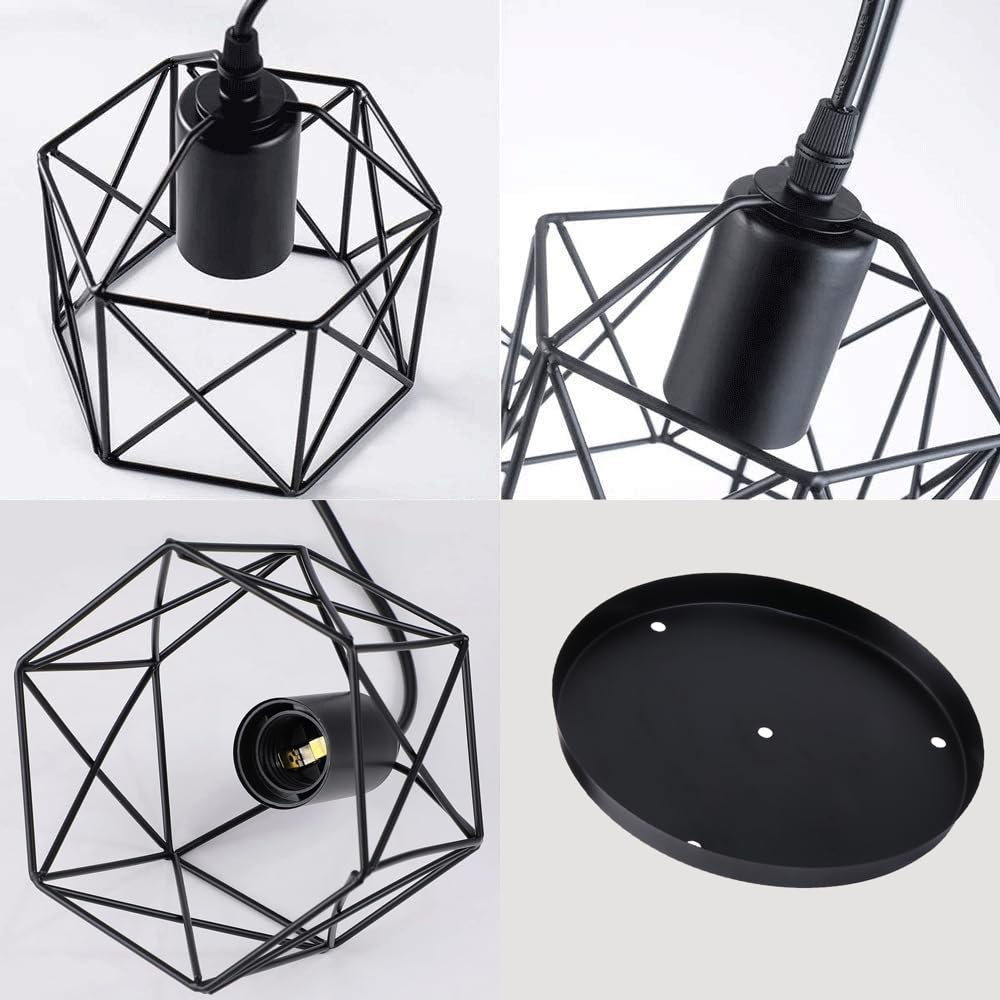 Suspension Luminaire Industrielle 3 Lampes Vintage - Style Rétro Métal Noir Pour Salon Et Cuisine