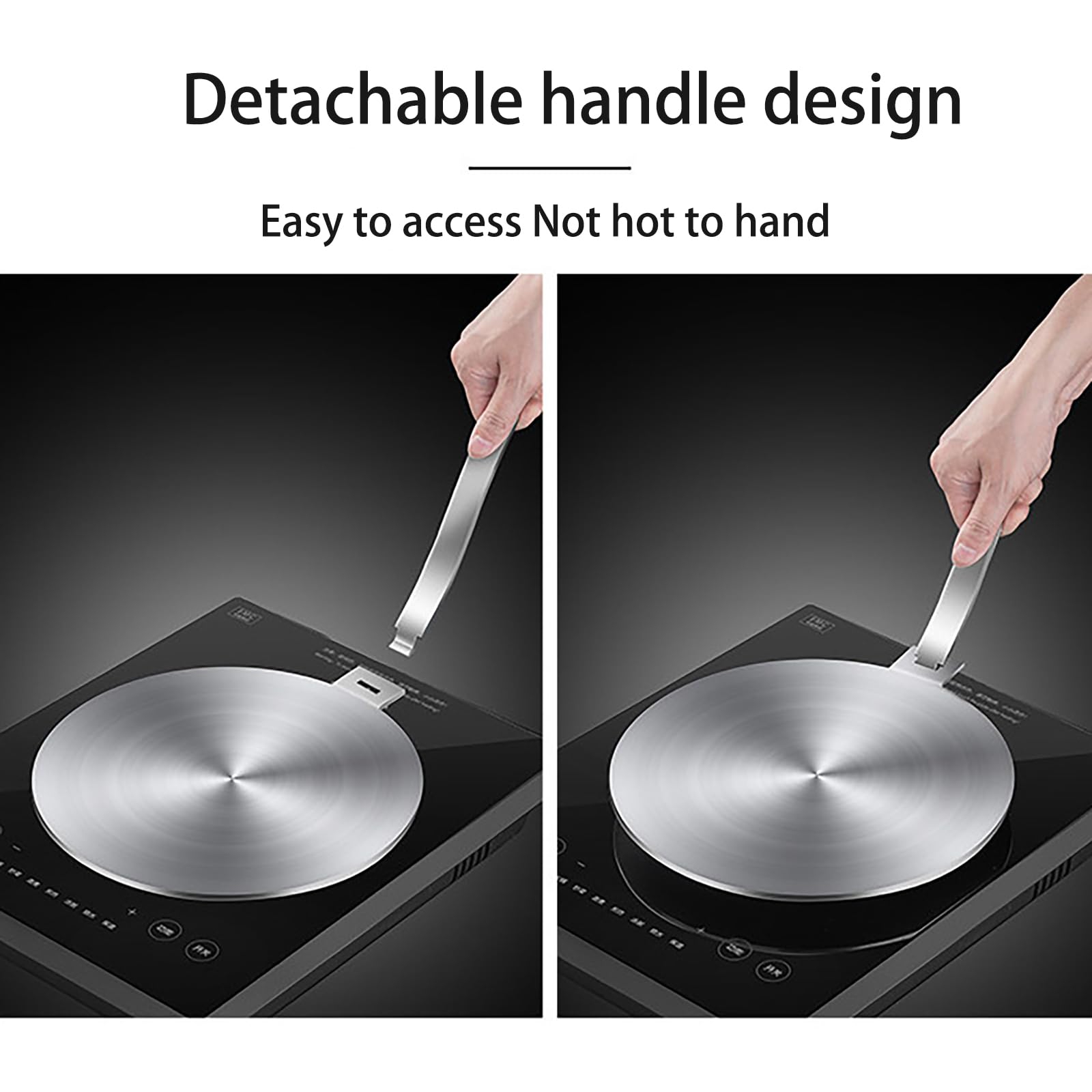 Placa Convertidora de Inducción de 28cm con Mango Desmontable, Difusor de Calor para Cocina de Gas, Adaptador de Calor Uniforme para Utensilios de Cocina, Placa de Cocción Lenta para Cafeteras