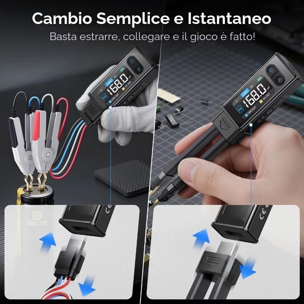 Tester LCR 100 kHz LCR ESR con pinze, tester per componenti SMD a punta, confronto di classificazione automatica, resistenza/induttanza/diodi/tester condensatore/scansione di banda