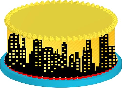 Miniatura 3 de City SuperHero City Skyline Skyscappers - Decoración comestible para tartas (amarillo)