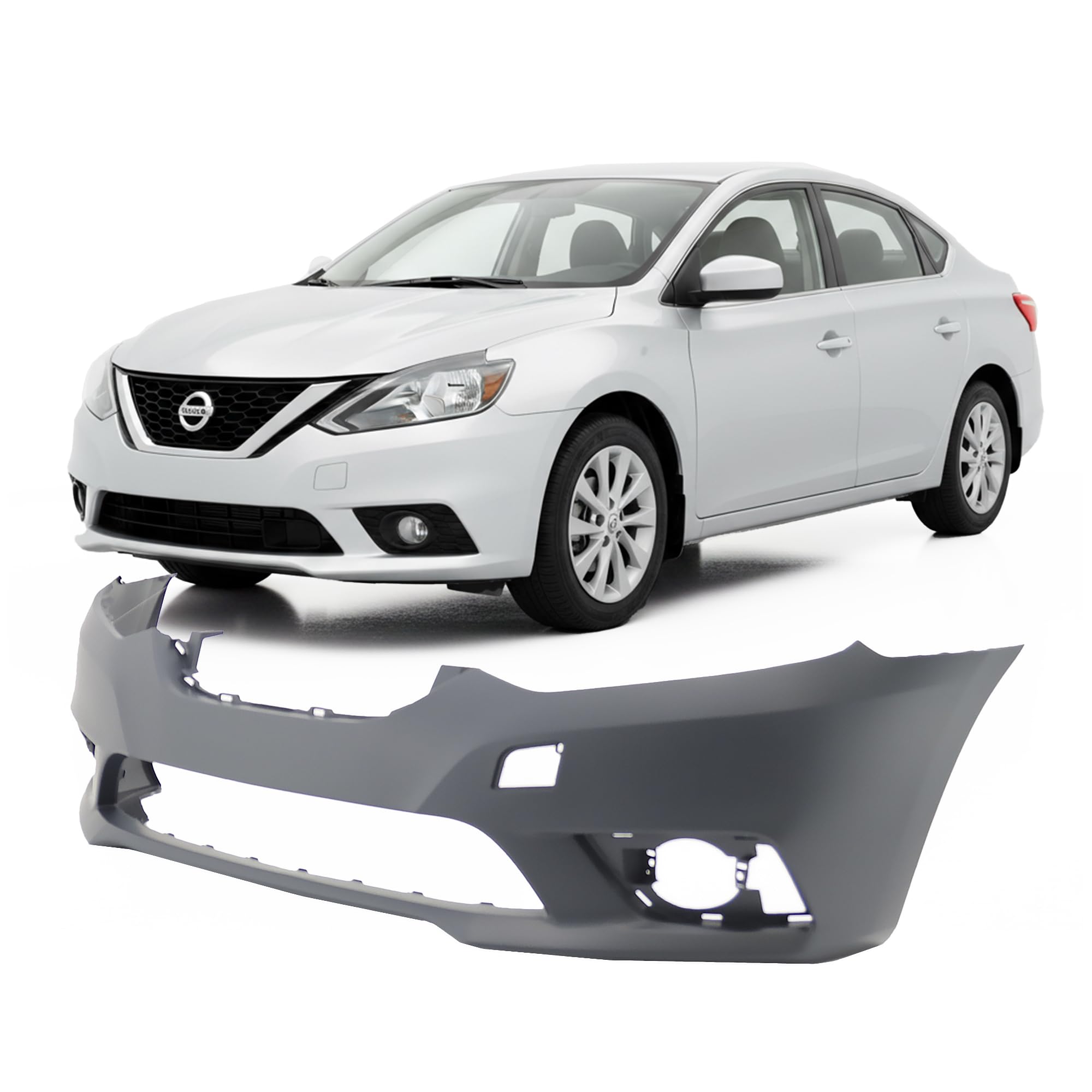 FitParts Compatible with Front Bumper Cover Fascia 2016-2019 Nissan Sentra SL SR S SV Sense. New Primed Without Sensor Holes, With Fog Light Holes. NI1000313 620223YU1J