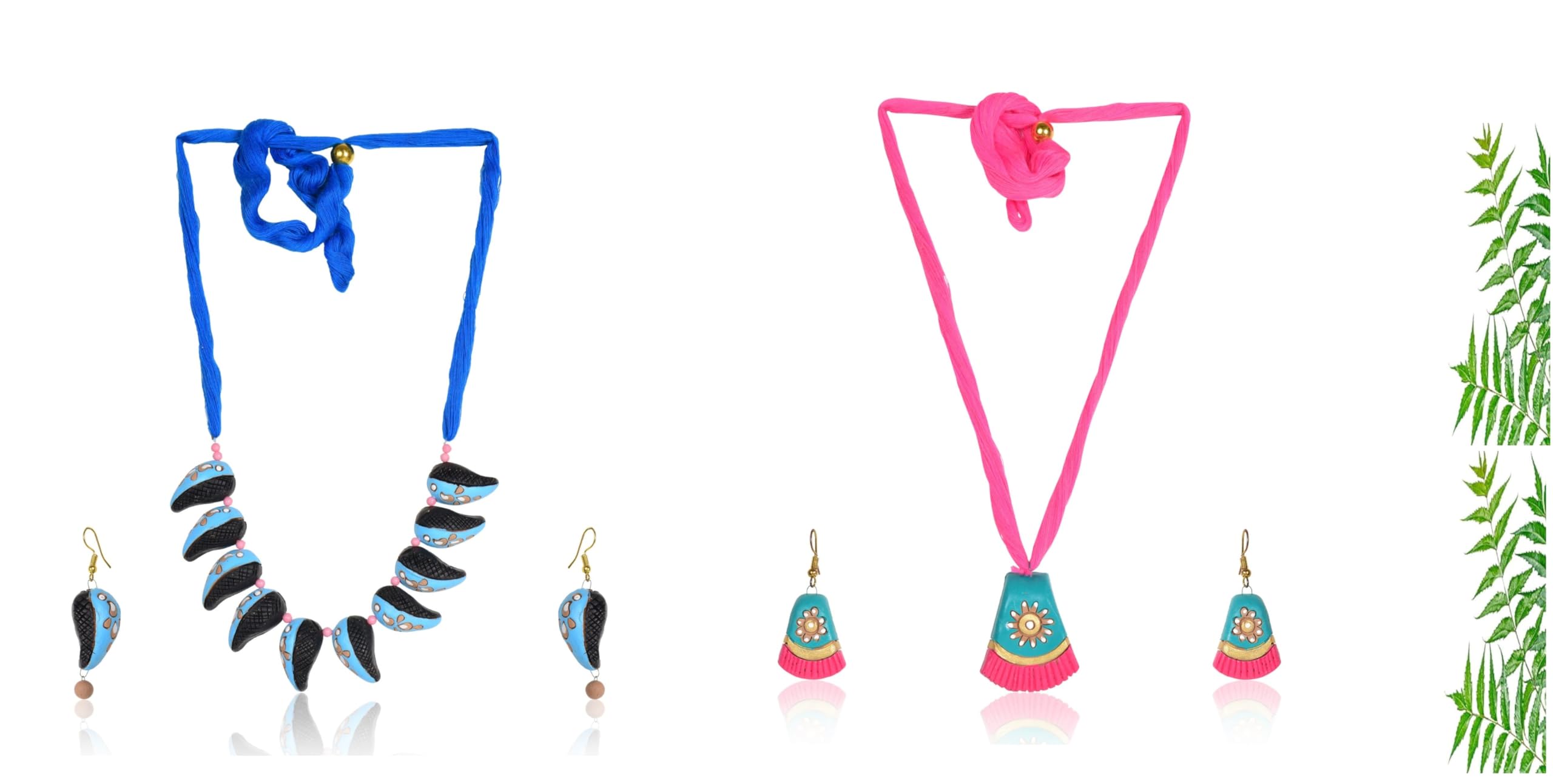 Blue and Pink Terracotta Strand Necklace Combo Set for Women-image-16