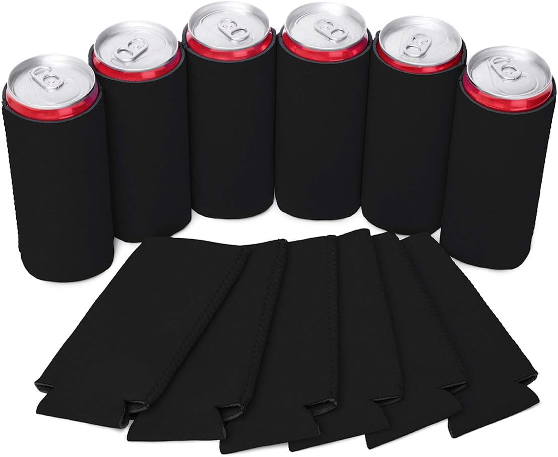  Vinyl 12 Pcs Slim Can Coolers, 12 oz Plain Bulk Collapsible Soda Cover Coolies, DIY Personalized Sublimation Sleeves for Weddings, Bachelorette Parties, Multicolor thumbnail