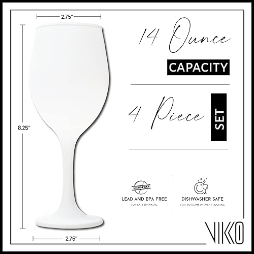 Miniatura 3 de Vikko Copas de vino de tallo blanco mate, 14 onzas, juego de 4 para vino tinto y blanco, gruesas y duraderas