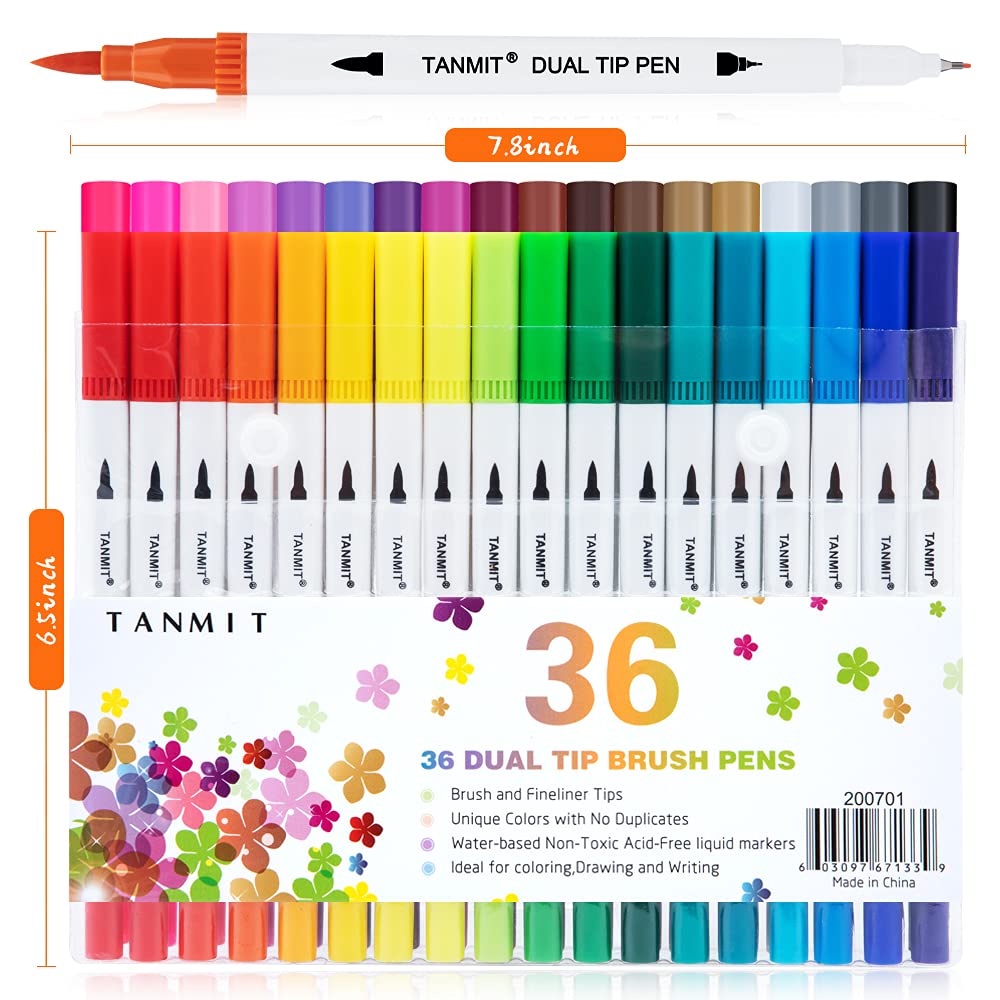 Dual Brush Marker Pens for Coloring Books, Tanmit Fine Tip Coloring
