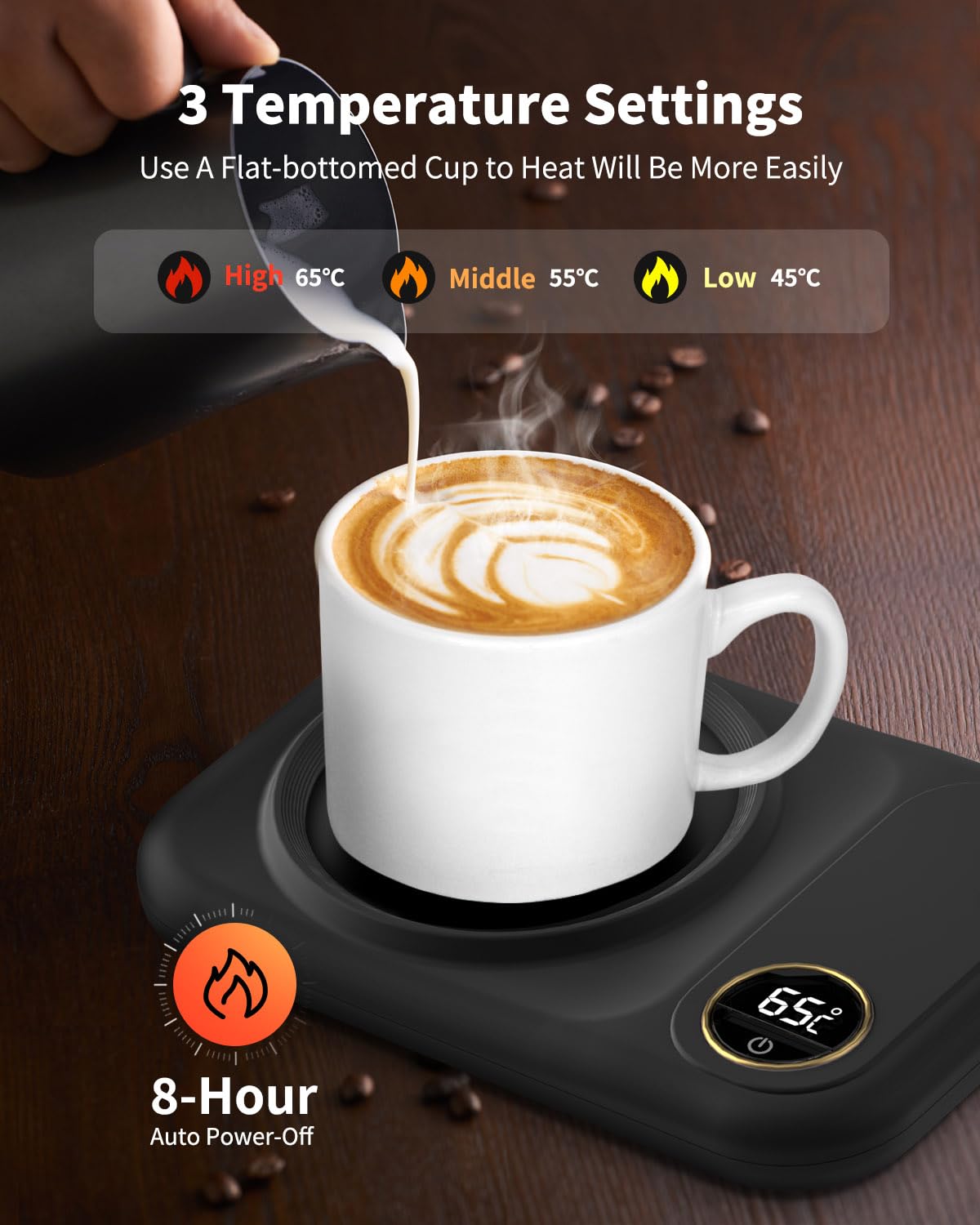 Scaldacaffè elettrico, 3 livelli di temperatura 45 °C / 55 °C / 65 °C – scalda bevande elettriche USB per caffè, cacao, tè, candele – regalo per donne, uomini