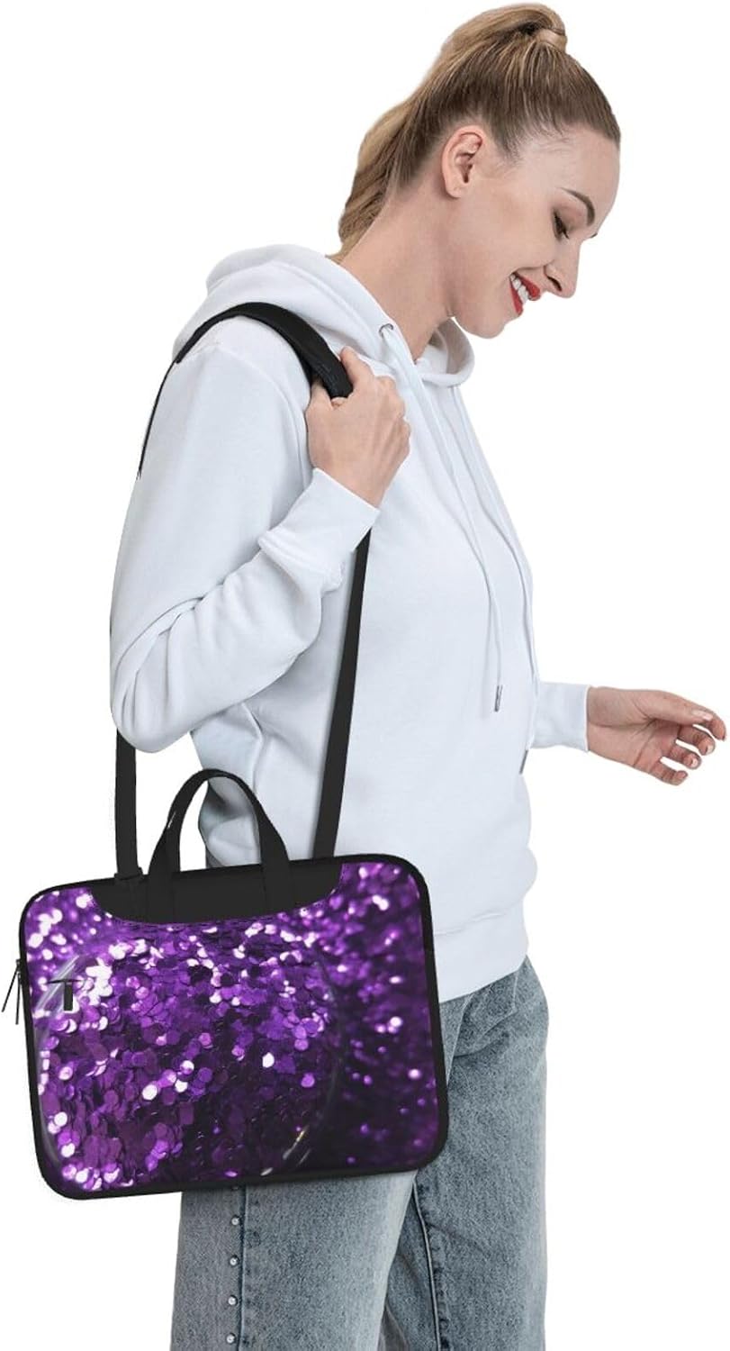 Beautiful Purple Glitter Laptop Bag, Computer Briefcase Gifts for Men Women, 360 Protective Laptop Shoulder Bag image 3