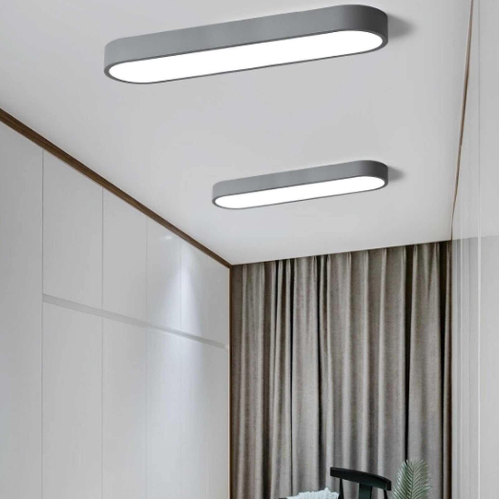 KXEcoLife Modern LED Rectangular Ceiling Light Fixture 3000K/4000K/6000K - Stylish Gray Metal Chandelier for Home, Hotel, Hallway & Bedroom Decor (35cm)