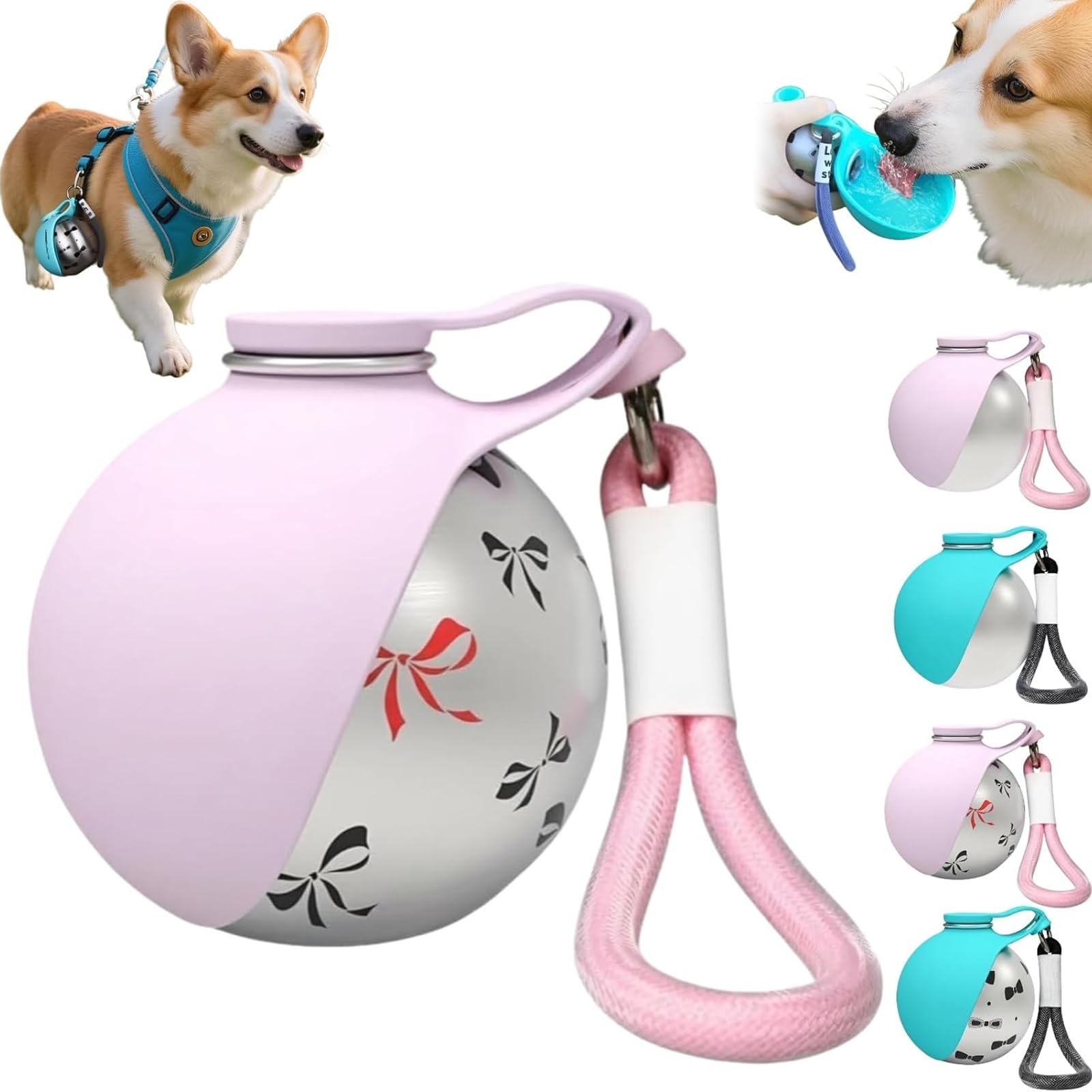 2-in-1 Portable Dog Water Bottle, 285ml Leak Proof Stainless Steel Dog Travel Water Bottle with Silicone Bowl, Compact Lightweight Pet Water Dispenser for Small Dogs Walking Hiking Outdoor Travel(D)
