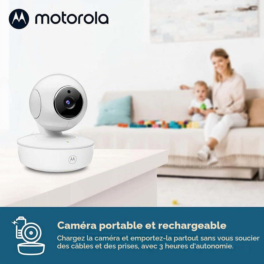 Motorola Nursery VM55 - Babyphone Camera - Vision Nocturne - Écran LCD de 5 Pouces - sans Fil - Surveillance de la Température - Système de Communication Bidirectionnelle 720p Blanc