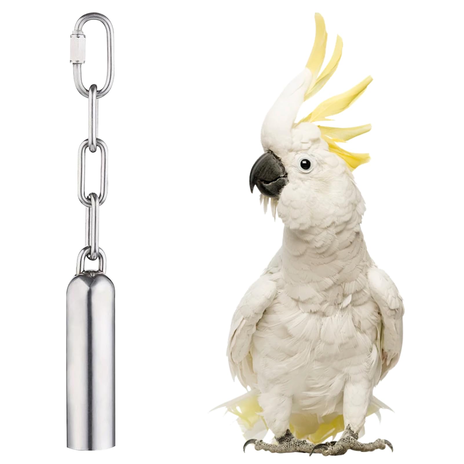 LWINGFLYER Stainless Steel Bird Bell Toy for Large Parrots – Hanging Bird Cage Toy with Quick-Link Clip, Durable & Easy-Clean Parrot Toys for Macaws, Cockatoos, African Greys