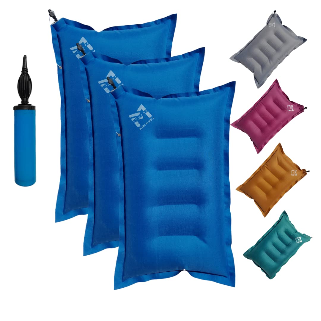 PM SQUARE Cotton Blend Inflatable Soft Portable Air Travel Pillow Pack of 3 With An Air Pump For Travelling In Train, Bus, Camping, Hostel And Office, Multicolor-image-33