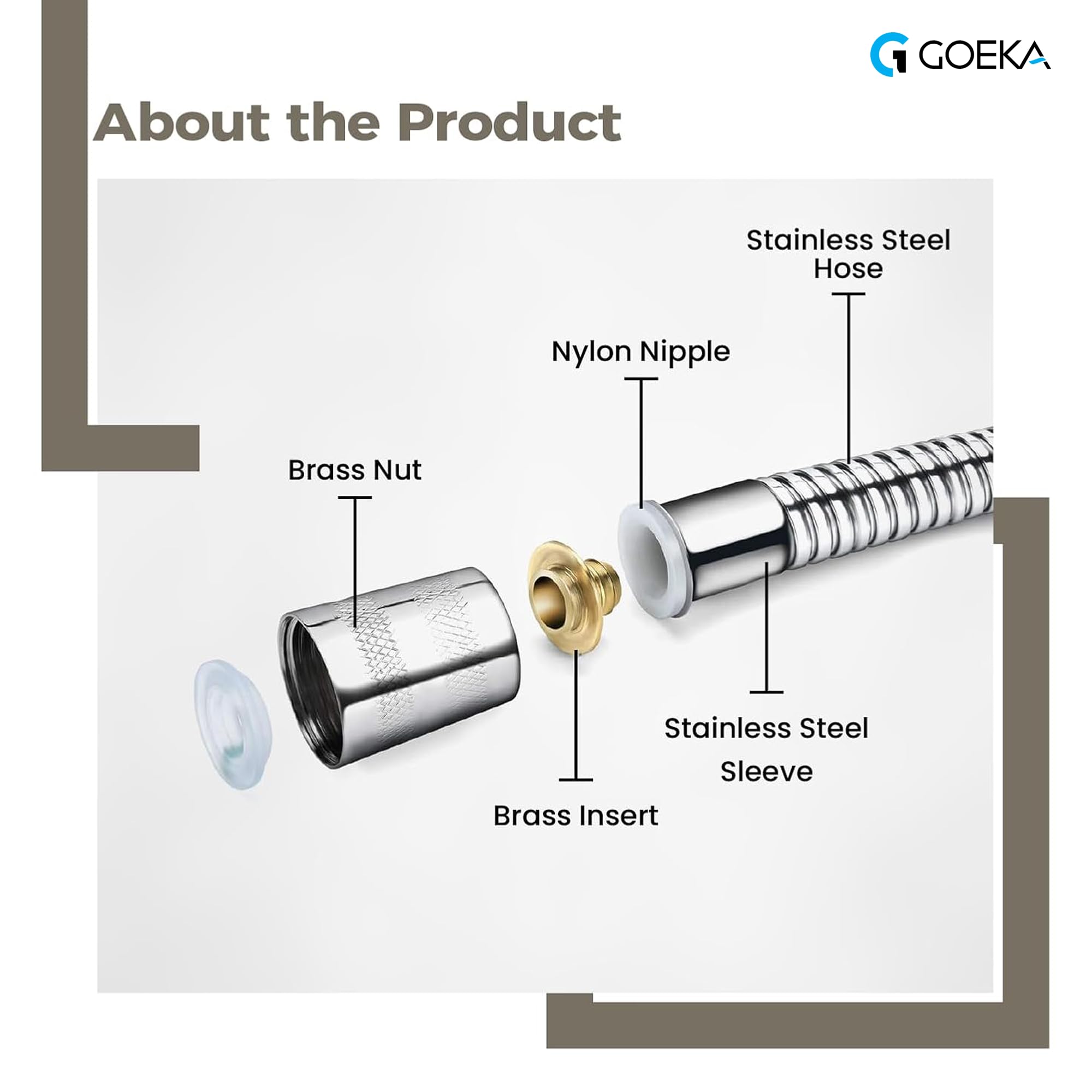 GOEKA® Health Faucet Gun Hand Jet Bidet Spray Head with 1 Metre SS Tube & ABS Hook | ABS Material | Chrome Finish | Wall Mount Installation | Durable Bathroom Health Faucet 4