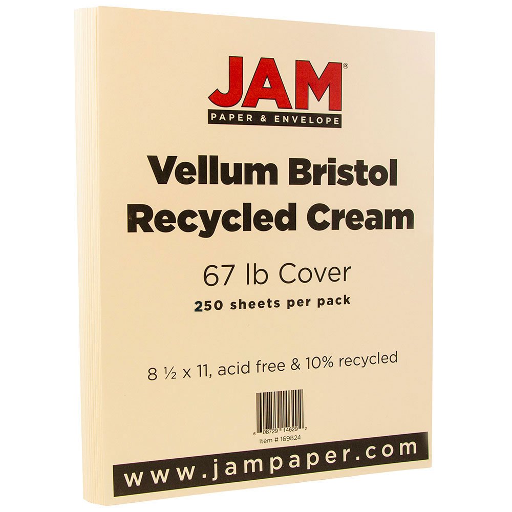 JAM PAPER Vellum Bristol 67lb Cardstock - 8.5 x 11 Coverstock - 147 gsm - Cream - 250 Sheets/Ream