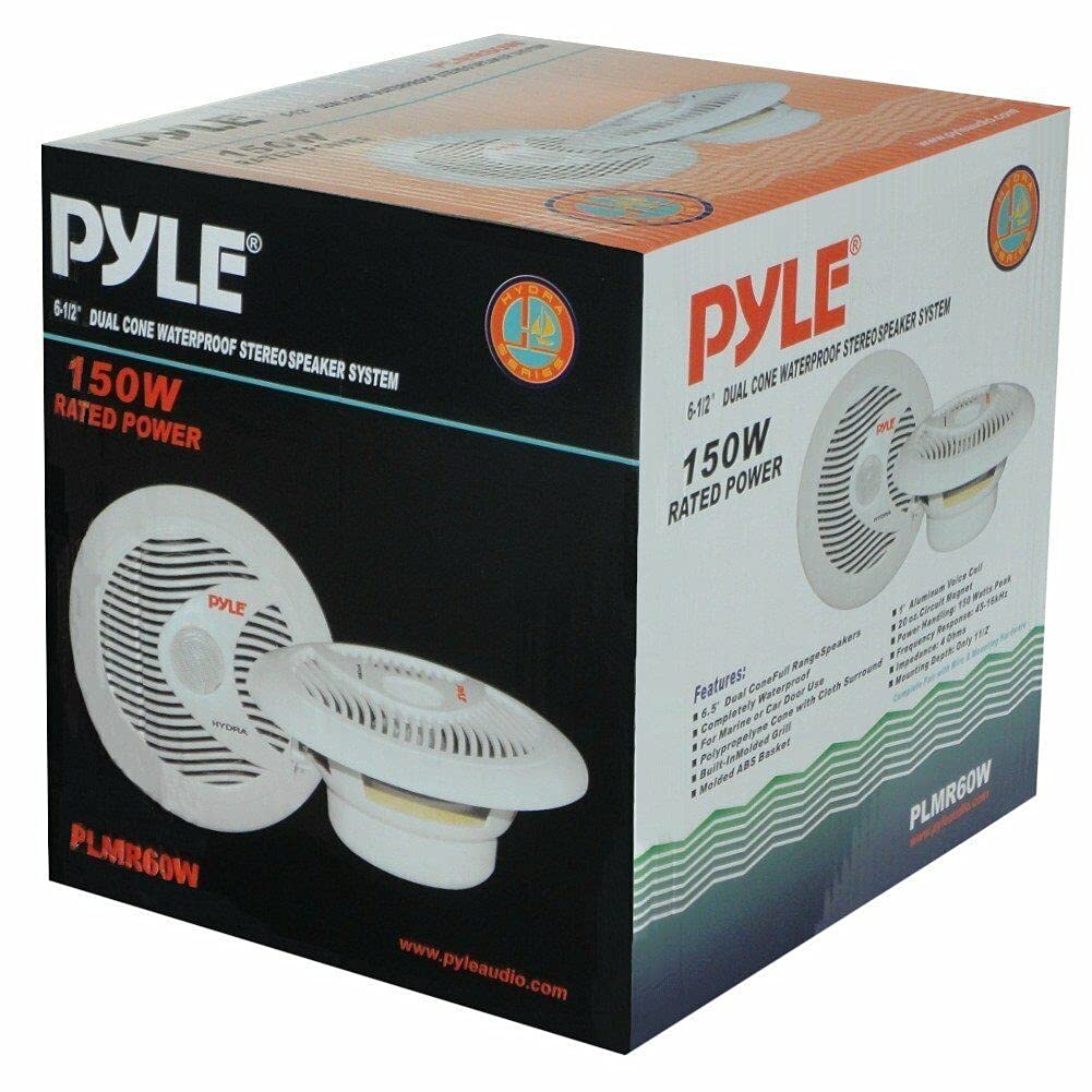 Pyle 2 PLMR60W 18 cm 180 mm Altavoces Blancos de Doble Cono a Prueba de Agua para mar Piscina Barco Hotel Restaurante Pub 75 vatios rms 150 vatios máx, por par