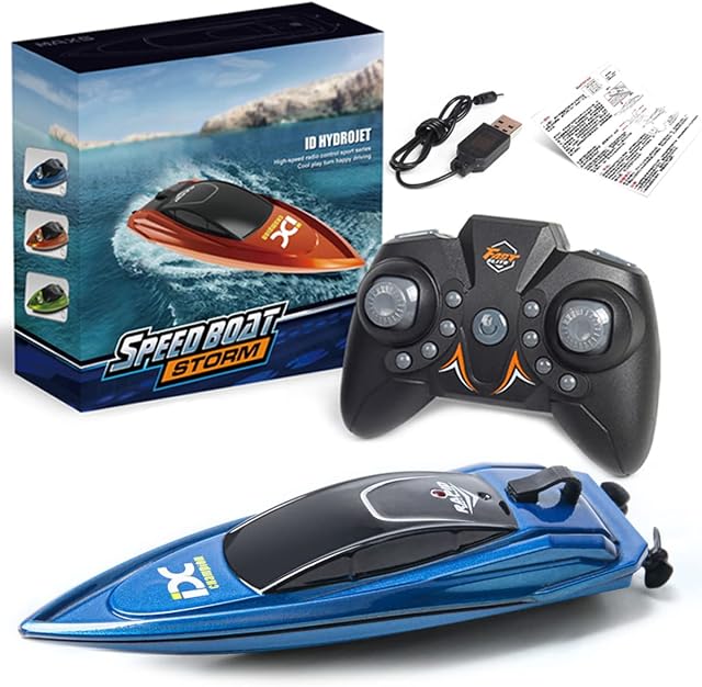 Fanomini RC Boat, 2.4GHz High Speed Remote Control Boat 8 km/h Radio Toys for Adults & Kids 500mAh USB Rechargeable Electric Racing Boat Waterproof Ship Toy for Outdoor Pools Lakes(blue)
