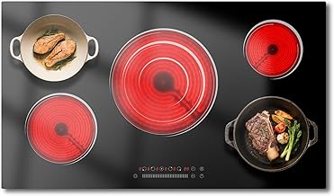36 Inch Electirc Cooktop with 5 Burner, Nefaracy 9200W Electric Stove with Slide Control, 220V Built-in Ceramic Cooktop, Extended Zone, Timer & Safety Lock, 9 Heating Levels, Hard Wire
