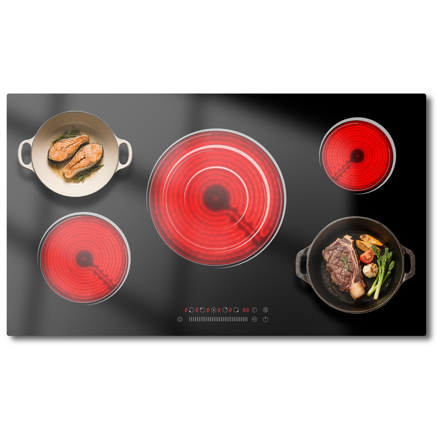 36 Inch Electirc Cooktop 5 Burner, Built-in Electric Stove Top 9200W, 220V