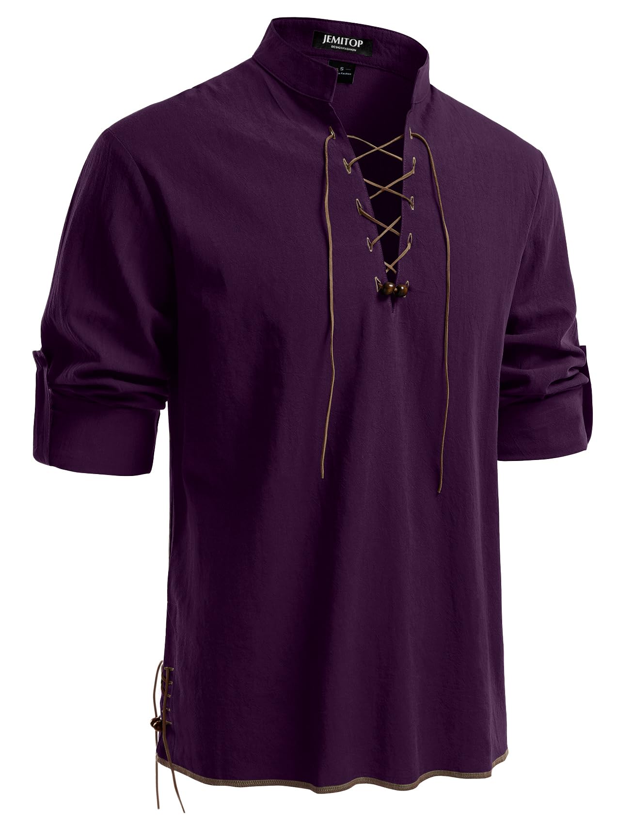 JEMITOP Men's Pure Cotton Renaissance Lace Up Shirt