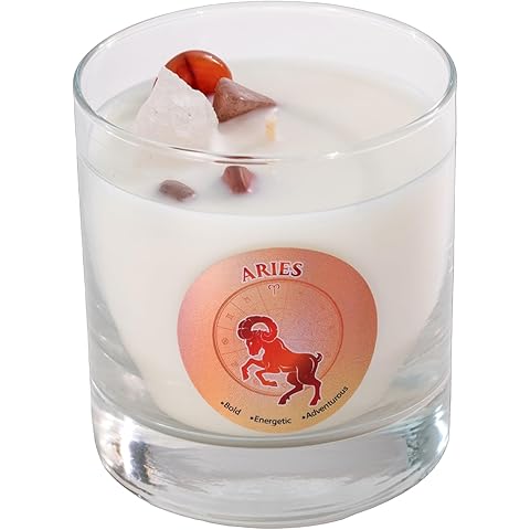 Luxury Glass Jar Candle, Aries Zodiac Sign, 8.8 oz - Crystal Infused - Scents of Ci...