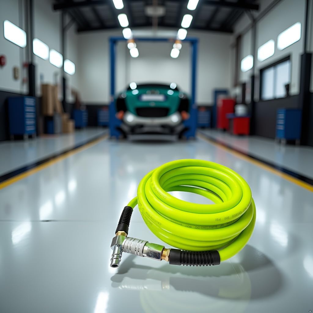 SANFU Hybrid Air Hose 1/2”ID x 25FT, Burst 900PSI, Durable, Heavy Duty, Flexible, 1/2" High Flow Coupler&Plug Air Fittings, Bend Restrictors, Green(25’)