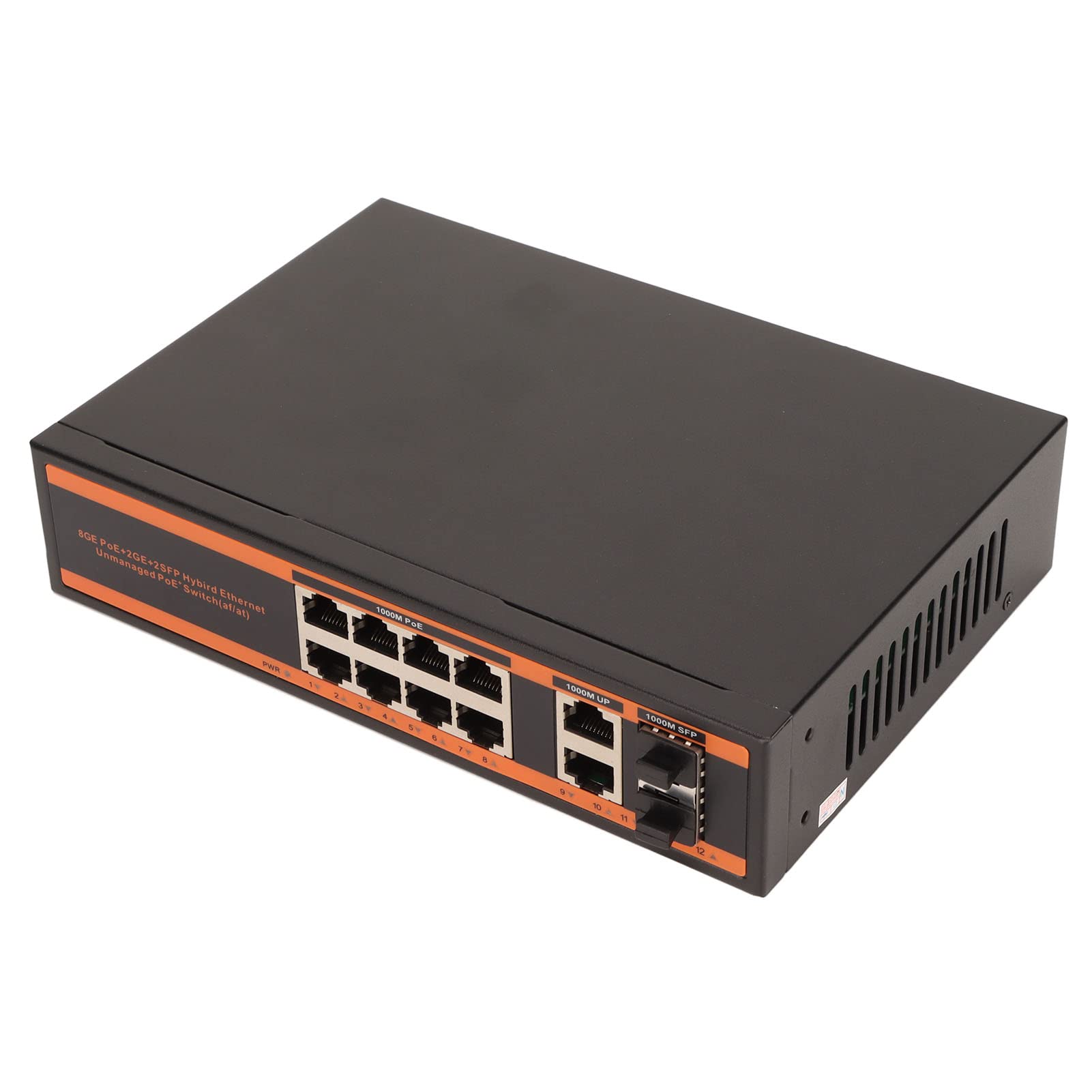 Yunseity Commutateur PoE 10 Ports, 8 Ports Gigabit PoE+, 1 Port Gigabit Uplink et 1 Port SFP, 150 W IEEE802.3af/at, Silencieux sans Ventilateur, commutateur réseau en métal, Non géré, Plug and Play