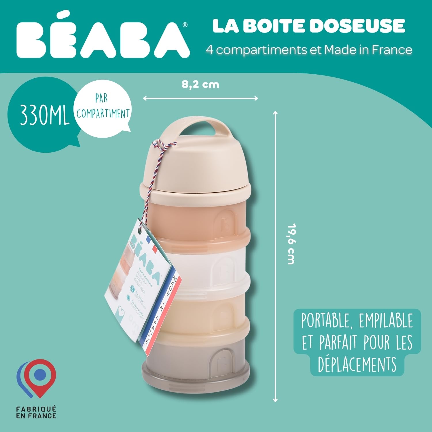 BÉABA, Stackable Powdered Milk Dispenser, 100% Airtight, 4 Compartments, Made in France, Large Capacity, Evolving Use - Image 4