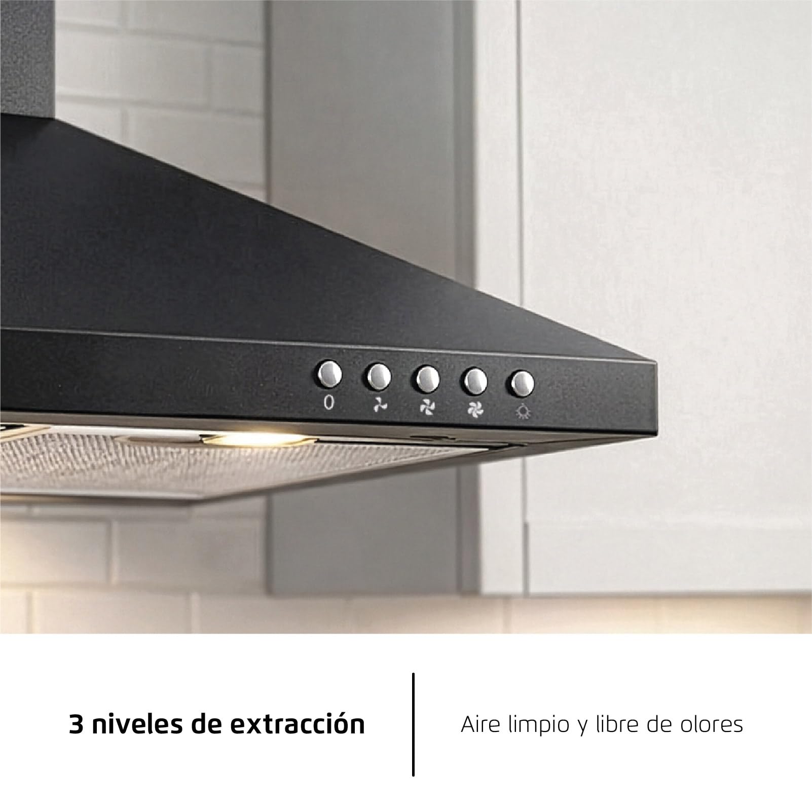 Corberó - Campana Extractora Pirámide 60 cm | TEIDE636N |375.4 m3/h | 57db | 36.5 W | 3 Velocidades | Control por Pulsador |2 Filtros de Aluminio + Filtro de Carbon | Negro — view 11