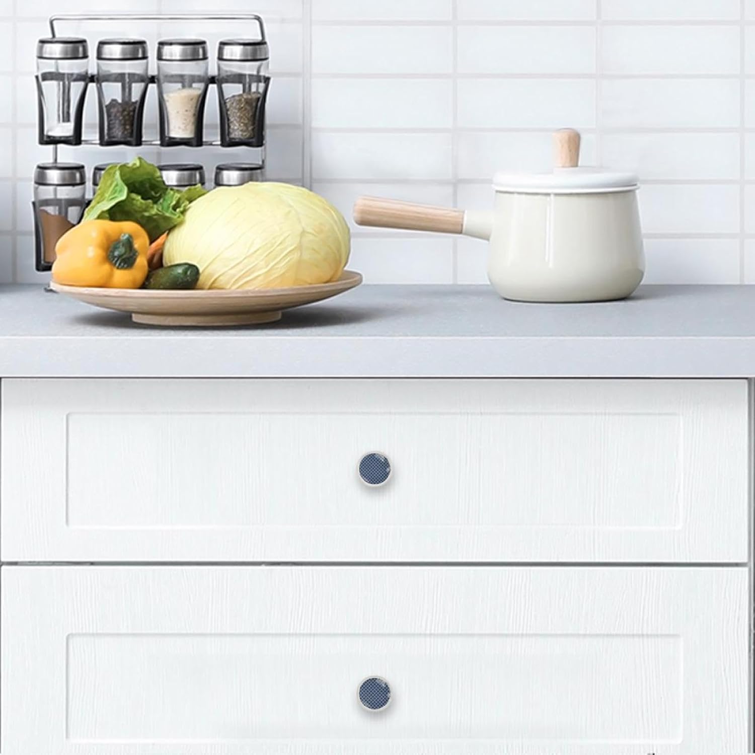 Moroccan Classic Navy Blue Geometric Pattern 4 Pcs White Glass Drawer Knobs Dresser Knobs Pulls Door Knobs Handles for Kitchen Wardrobe Cupboard Hardware Furniture