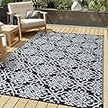HUGEAR Outdoor Rug for Patios Clearance,Waterproof Mat,Large Outside Carpet,Reversible Plastic Straw Camping Rugs,Rv,Porch,Deck,Camper,Balcony,Backyard (5x8,Danica/Black&White)