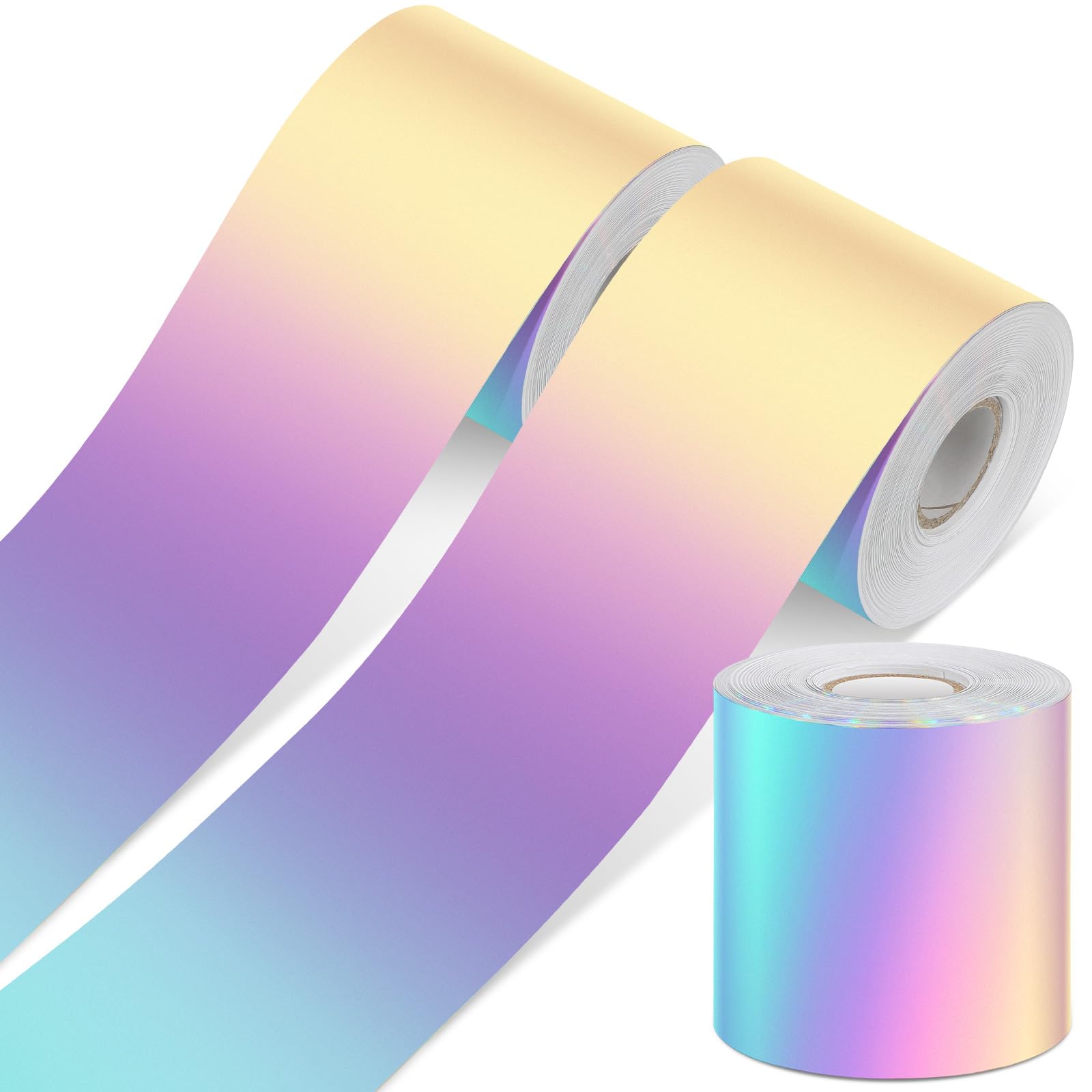 Treela 65.6 ft Iridescent Straight Border Trim Iridescent Bulletin Board Borders Self Stick Scalloped Bulletin Board Trim Bulletin Board Decorations for Classroom School Office Party Favor (2 Rolls)