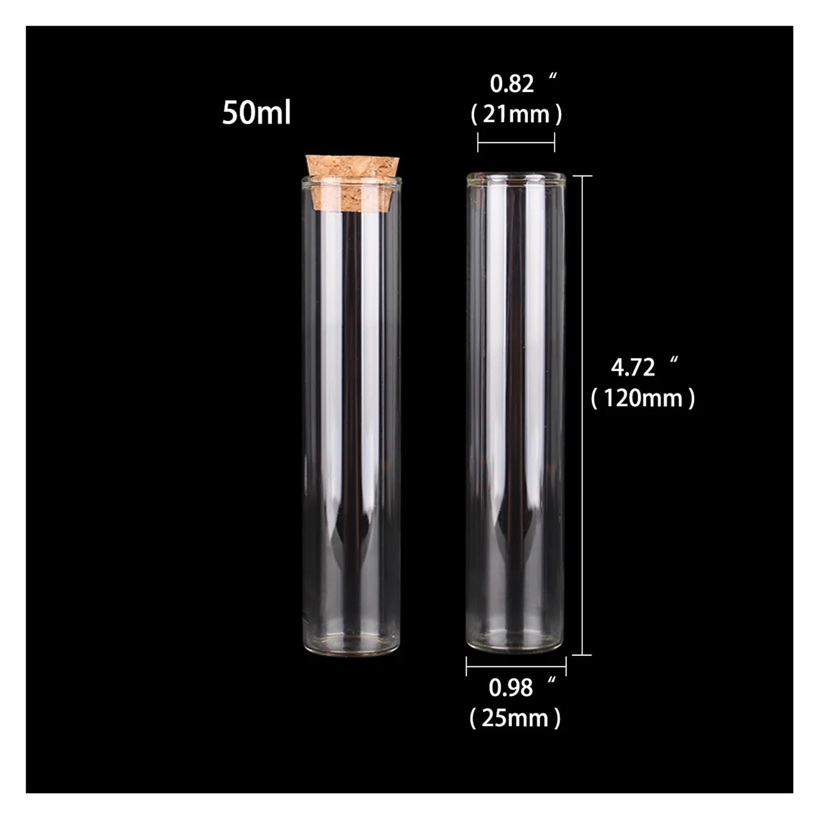 Provette Vetro 24 pz/lotto 30 ml/40 ml/50 ml/60 ml Piccola Provetta di Vetro con Tappo di Sughero Confetti Barattoli for la Cerimonia Nuziale Artigianato FAI DA TE(50ml - 25 x 120mm)