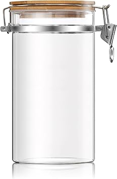 40oz/1350ml Clear Glass Storage Canister with Airtight Bamboo Lid Large Decorative Container Jar for Coffee Spice Candy Salt Tea Cookies Condiments Pepper Sugar Overnight Oatmeal Snacks
