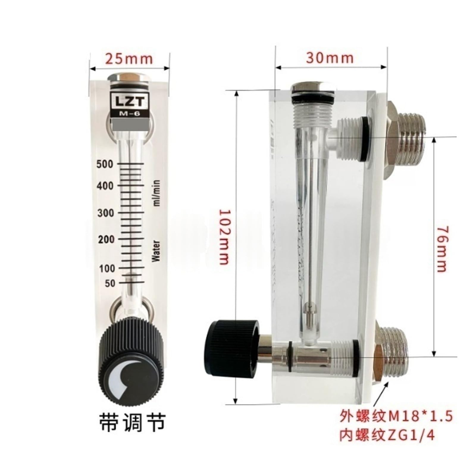 Caudalímetro de rotor tipo panel de 50-500 ml/min, caudalímetro de líquido LZT-6T