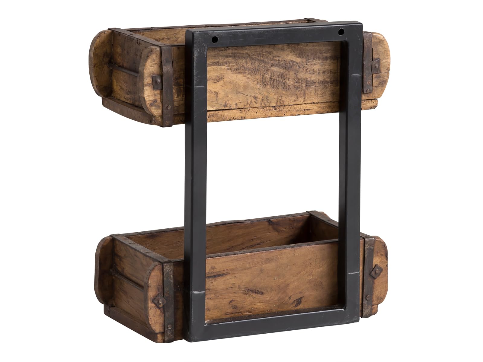 Woodkings Wandregal Ziegelform 2er Altholz Metall Wandderoration Aufbewahrungsbox Backsteinform rustikal mit Metallbeschlägen Holzbox Wandboard Shabby Geschenkidee Regal Gewürzregal
