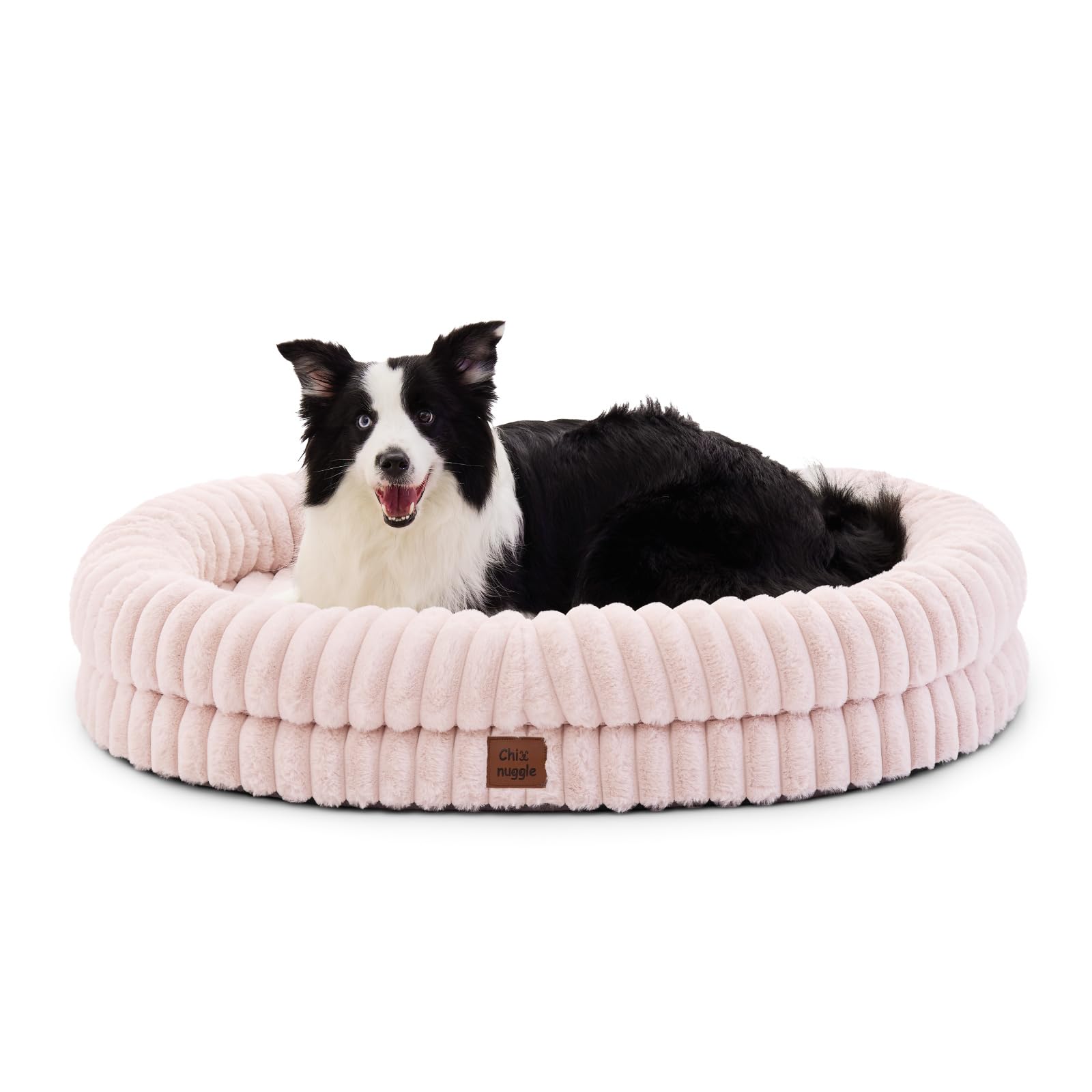 XL Dog Bed - Luxury Striped Faux Fur Waterproof Pet Couch with Removable Washable Cover, Orthopedic Dog Bed with Bolster Sides for Sleeping, Pink