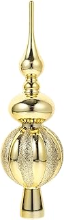 Warmhm Christmas Tree Topper Unique Glass Xmas Tree Finials Hand-painted top Glass Season Decorations, Beautiful, Classic Christmas Hanging Ornaments Golden