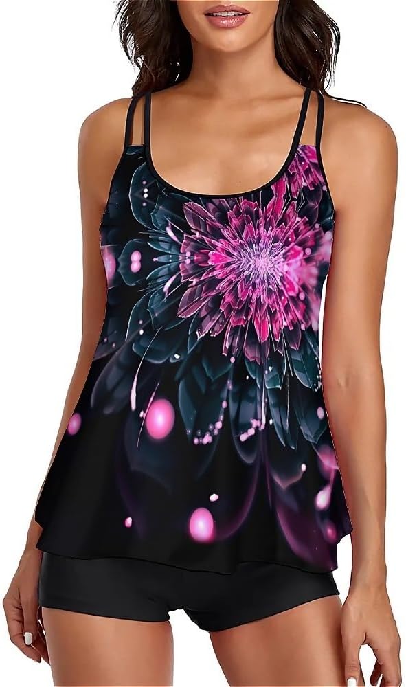 Urchics 2026 Flowy Tankini Swimsuits for Women Tummy Control Tankini Swimwear Tank Top with Boyshorts Two Piece Bathing Suits - Image 2