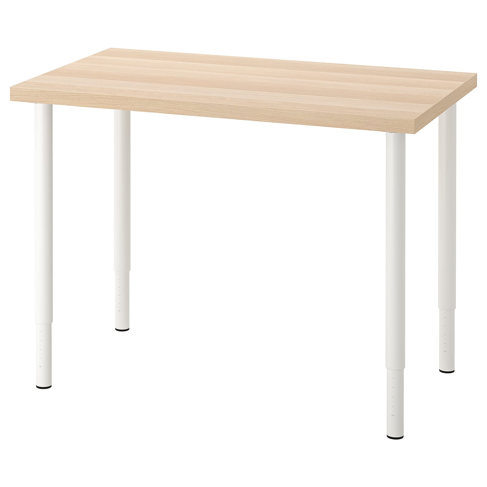 Bureau OLOV/LINNMON 100x60 cm effet chêne teinté blanc et blanc pour espace de travail