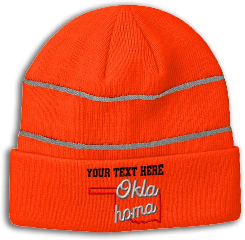 Custom Reflective Beanie Oklahoma Style B State Map Names Acrylic High Visibility Running Gear for Men & Women 1 Size