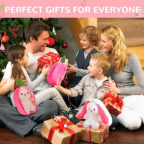 TOGETDREAM Osterhase Plüschtier, 25CM Karotte Erdbeer Kuscheltier Kawaii Hase Stofftier Hasen Verstecken Und Suchen Ausgestopftes Spielzeug Geburtstagsgeschenk für über12+ Kinder (Erdbeer)