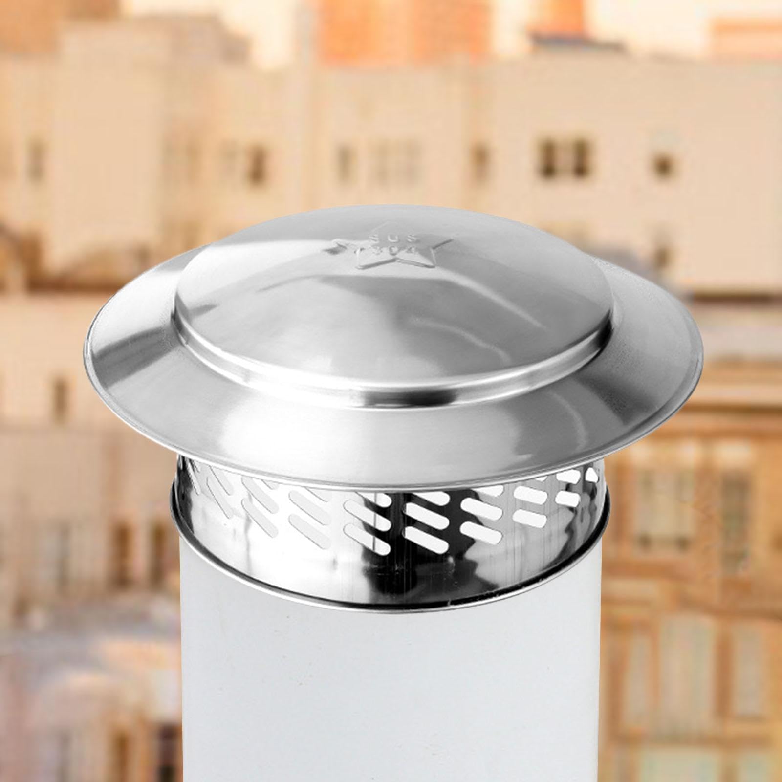 UYSELA Stainless Steel Chimney Cap, Flue Cowl Pipe Rain Cover Vent Cap, Windproof Roof Pipe Exhaust Hood Protector Cap, Easy To Install, 80-200mm,Silver-80mm