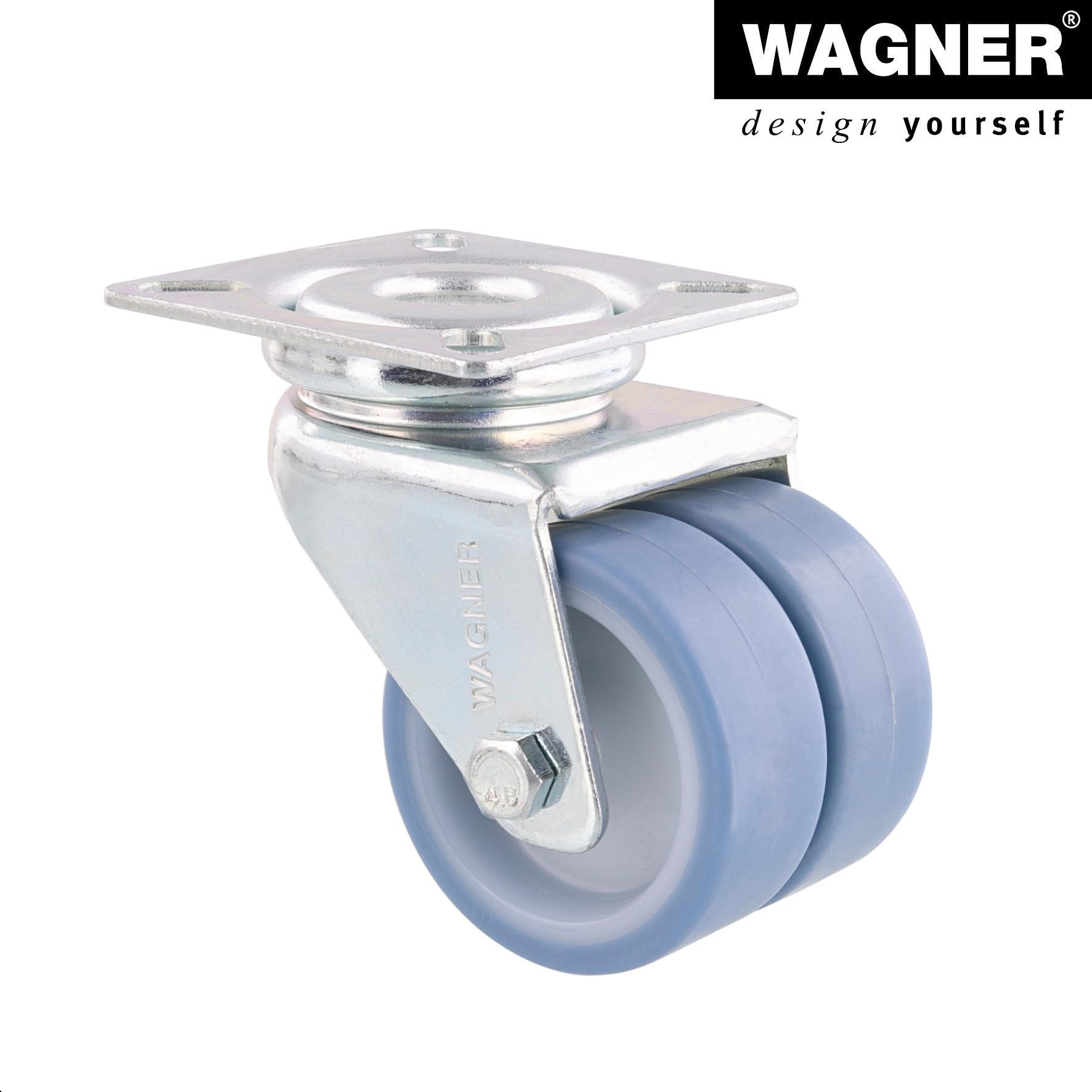 WAGNER Strandkorbrollen 4tlg. Set/Apparaterollen/Doppelrollen - ULTRASOFT - Durchmesser Ø 50 mm, Bauhöhe 75 mm, 2 Feststeller, Anschraubplatte 60 x 60 mm, Tragkraft 300 kg/Set - 02155200