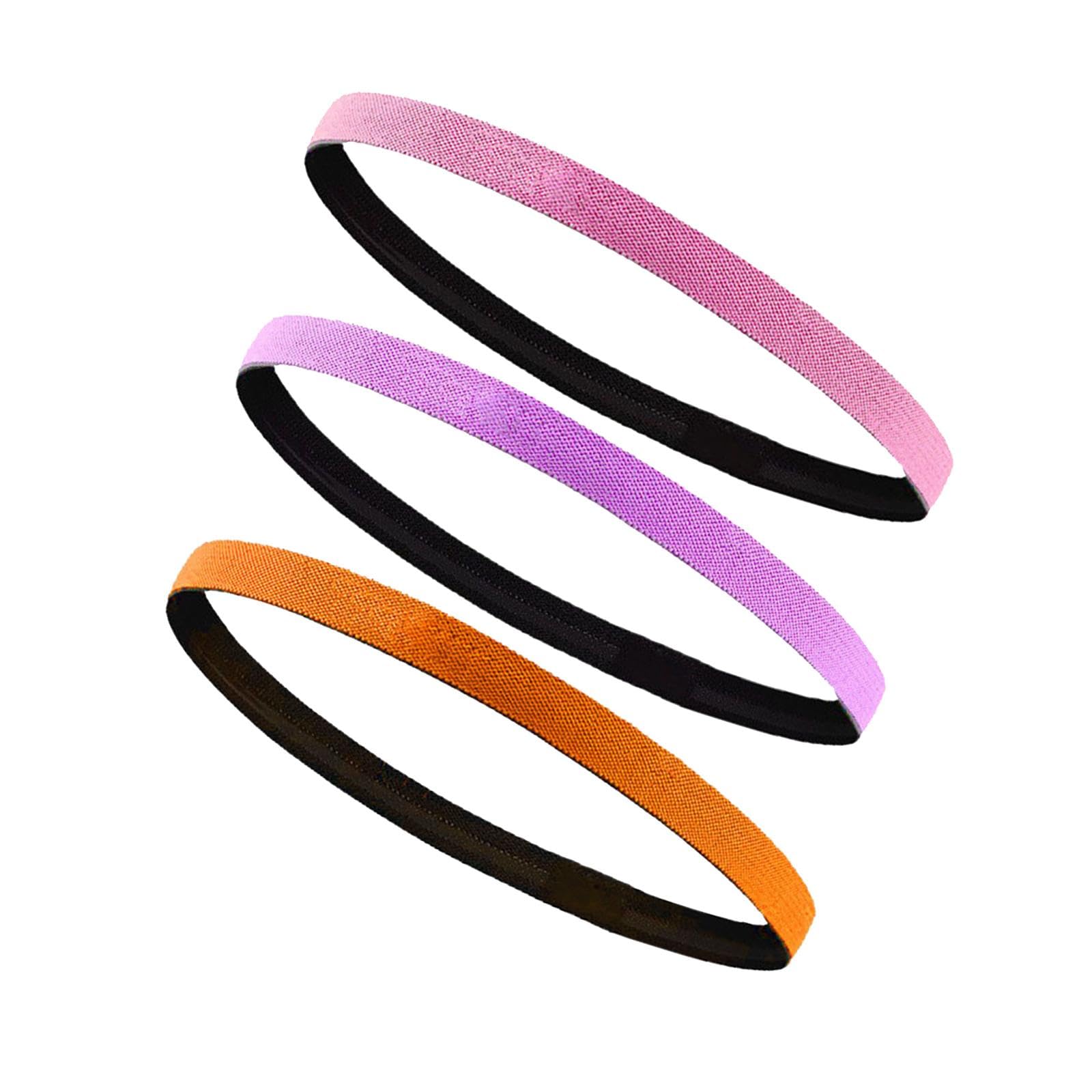 MERISHOPP 3Pcs Elastic Sport Headbands Non Slip Hair Bands for Workout Football Soccer Pink Purple Orange-image-39