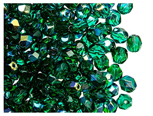 50 pcs Checa facetado cuentas de vidrio, ronda fire-polished tamaño 6mm, Emerald AB