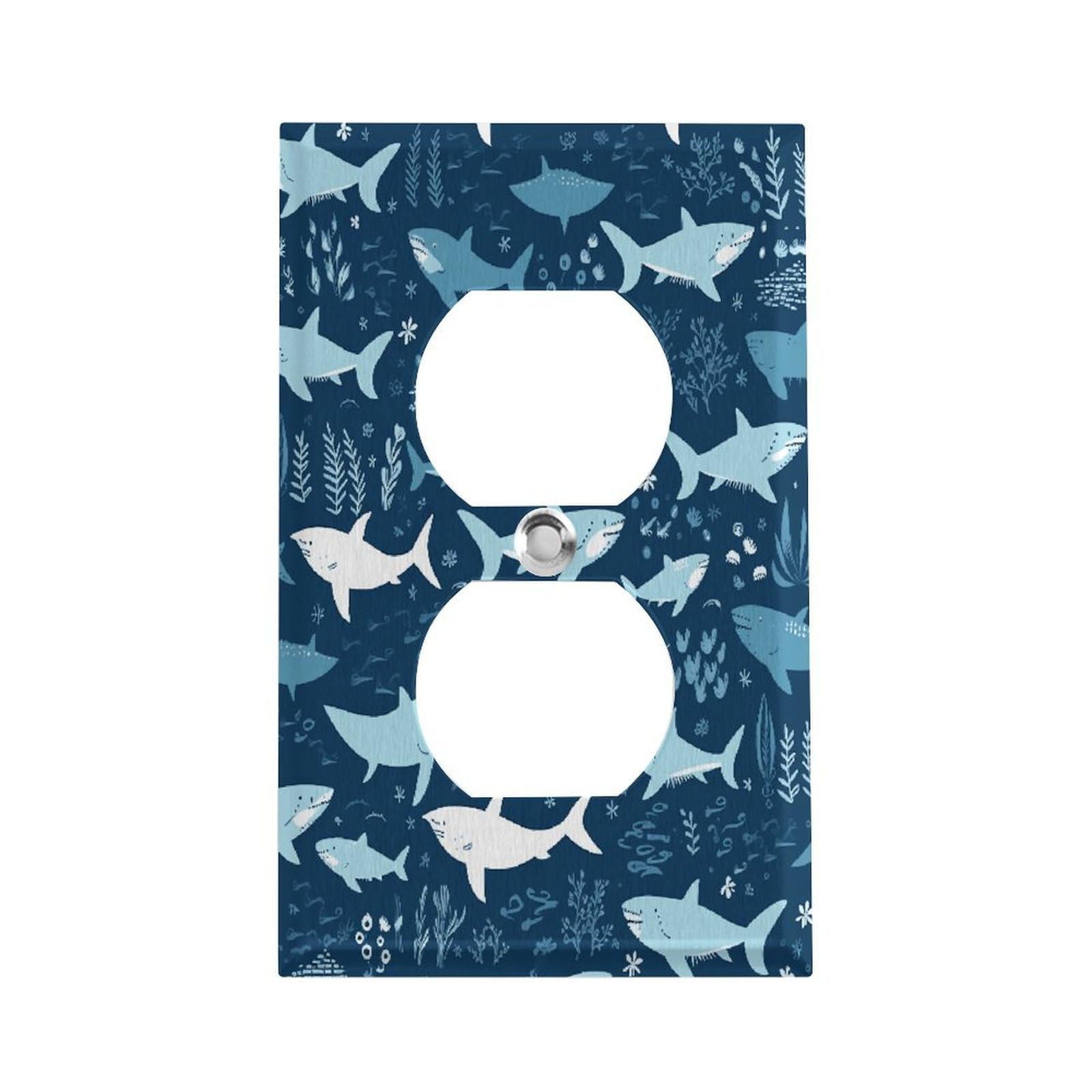 Vstadank Style Sharksm Wall Plate Stainless Steel Electrical Outlet Cover Decorative Switch Plates Electric Receptacle Plug Cover Wallplate Duplex Wall Plates 4.5" X 2.8"