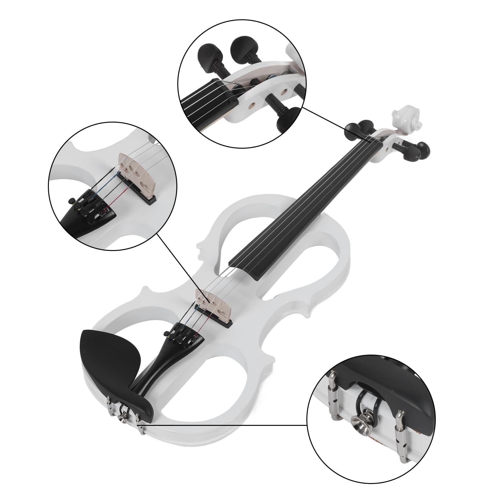 Profesional 4/4 Violín Electrico Silencioso Tamaño Completo Electric Violin Set para Principiantes, Violín Eléctrico Metálico de Madera Maciza, Negro (White)
